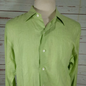 John P. Mens Green Button Down 100% Linen Shirt
